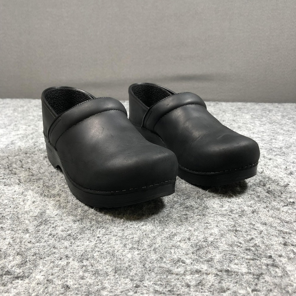 Dansko Clog Shoes Womens Size 10.5-11 Black Leather Slip On Nursing Work Comfort